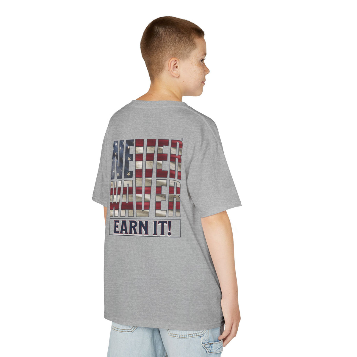 Never Waver® Earn It T-Shirt | Old-School Backbone | Kids Tee
