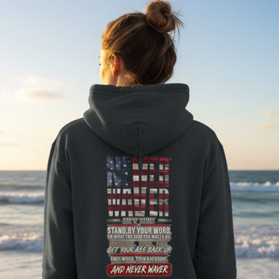 Never Waver Definition Hoodie — Stand By Your Word Back Graphic Womens