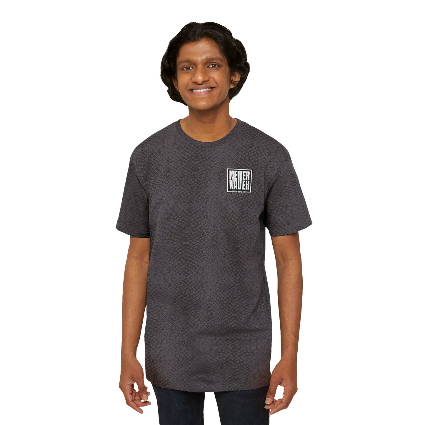 Never Waver Logo T-Shirt — Men's Graphic Tee (Box Logo Front & Back)