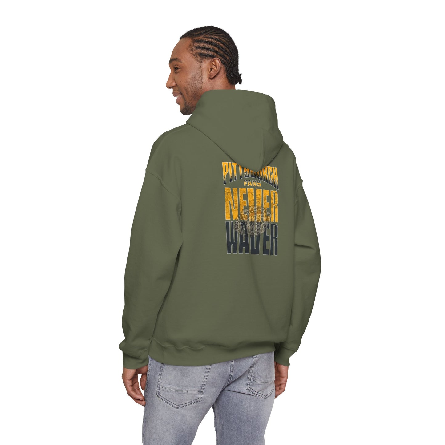 Pittsburgh Fans Never Waver Hoodie w Leopard Football - Unisex Heavy Blend Sweatshirt