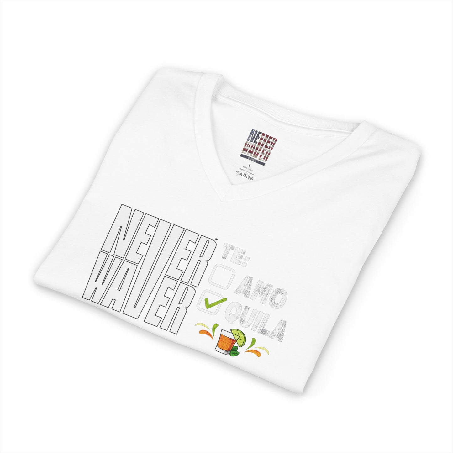 Never Waver TE: [] TEAMO [X} Tequila T-Shirt Unisex V-Neck Tee
