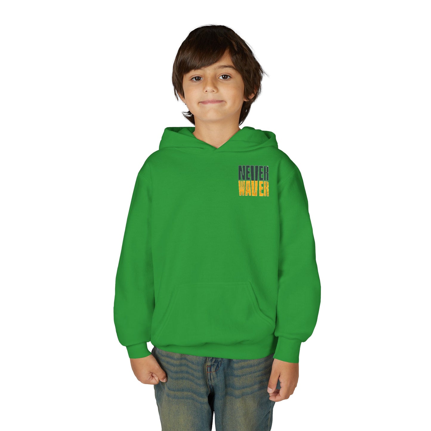 Green Bay Fans Never Waver Youth Heavy Blend Hooded Sweatshirt