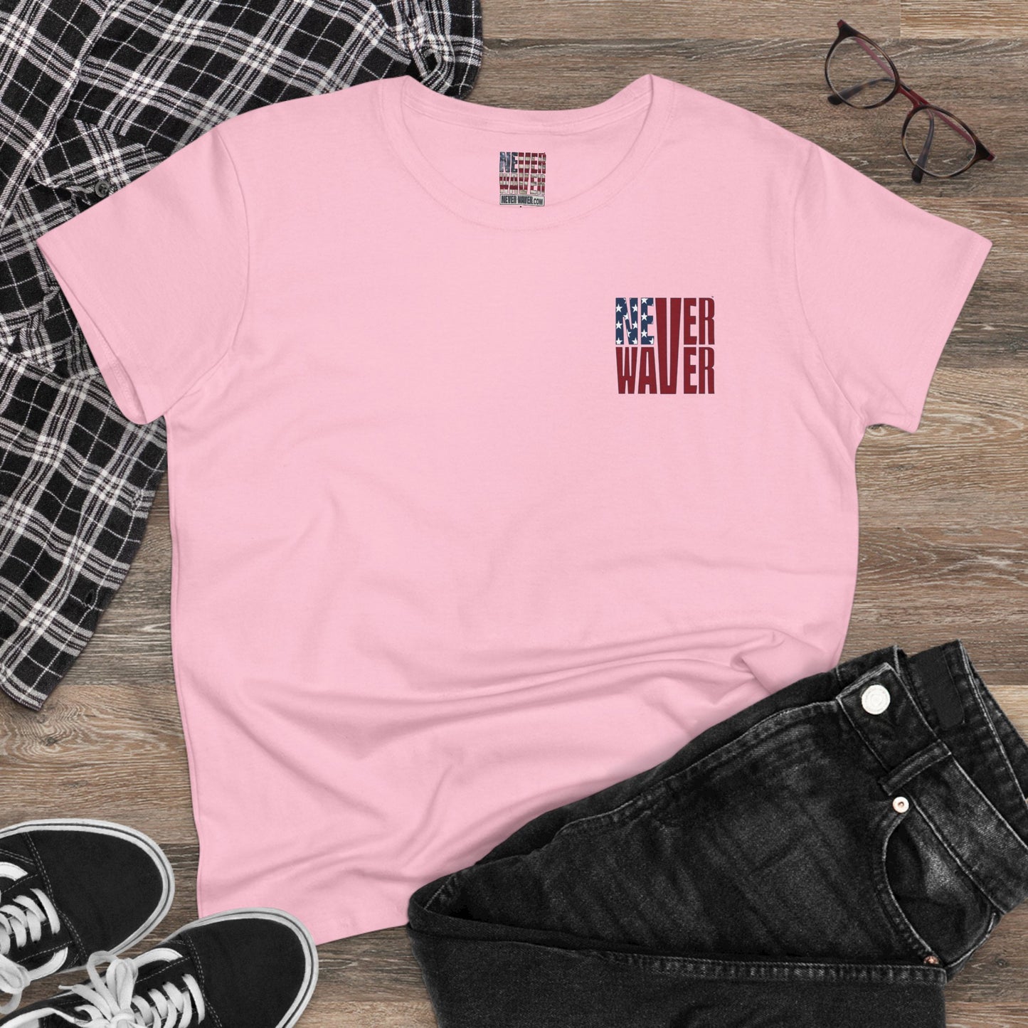 Never Waver Jesus Protecting America And Trump Women's Midweight Cotton Tee