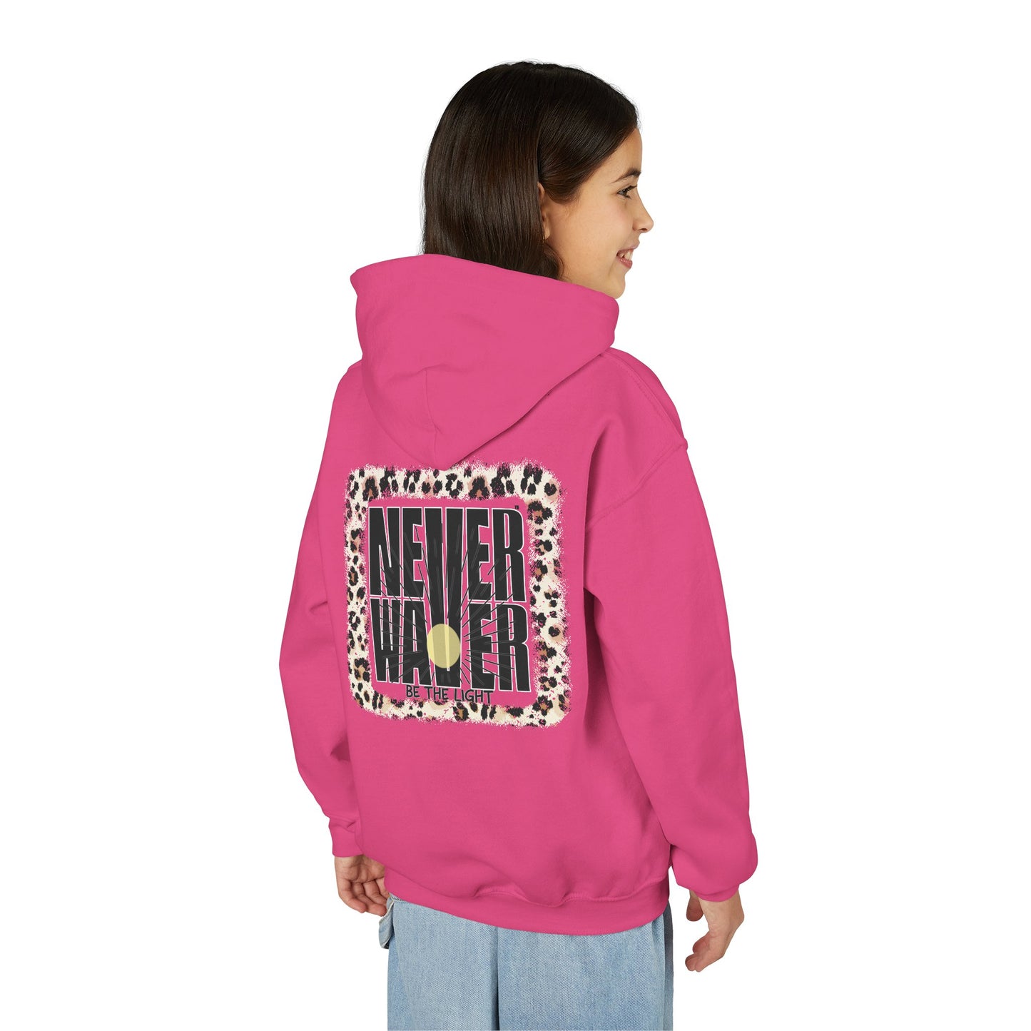 "NEVER WAVER Be The Light Design" Motivational Sweatshirt Youth Heavy Blend Hoodie