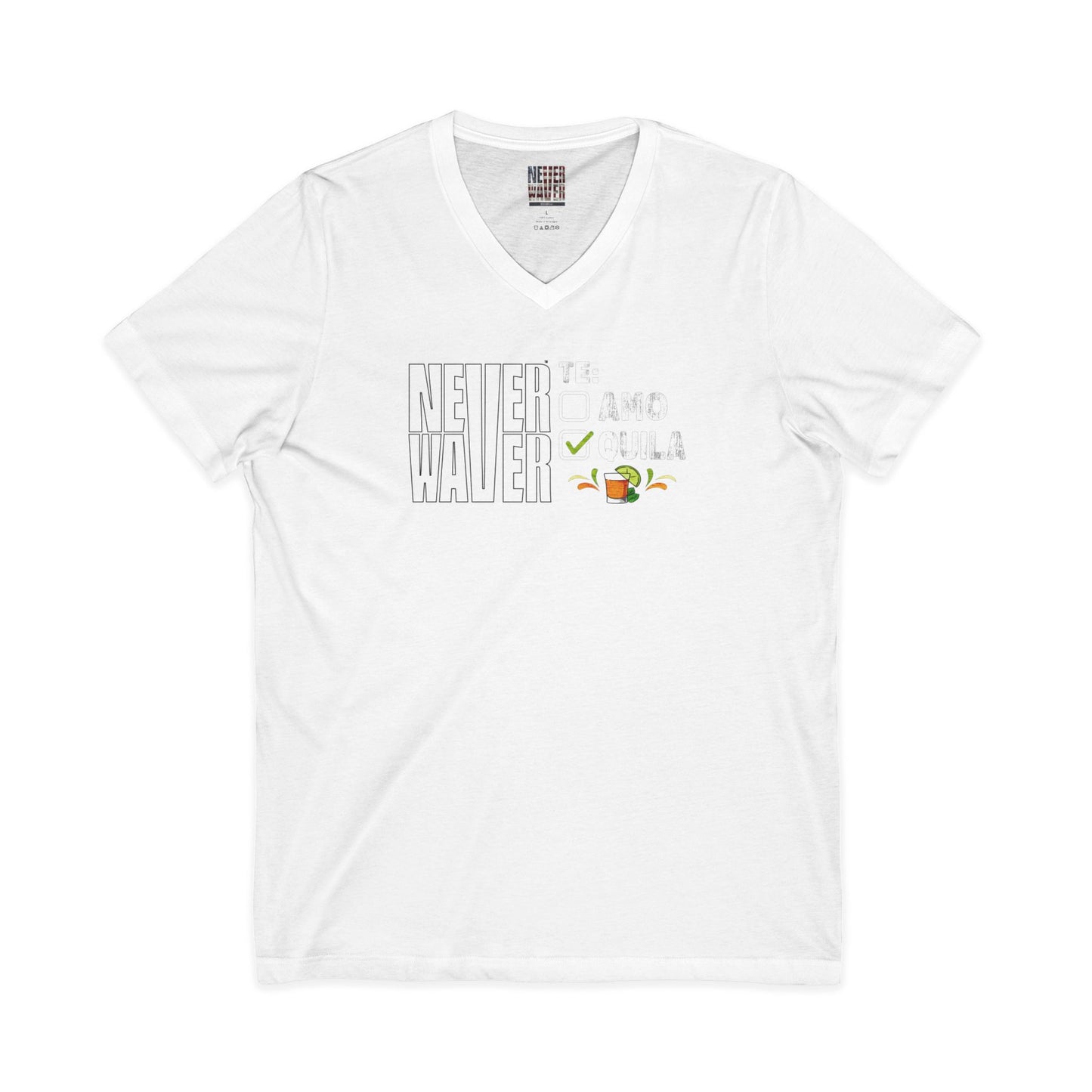 Never Waver TE: [] TEAMO [X} Tequila T-Shirt Unisex V-Neck Tee