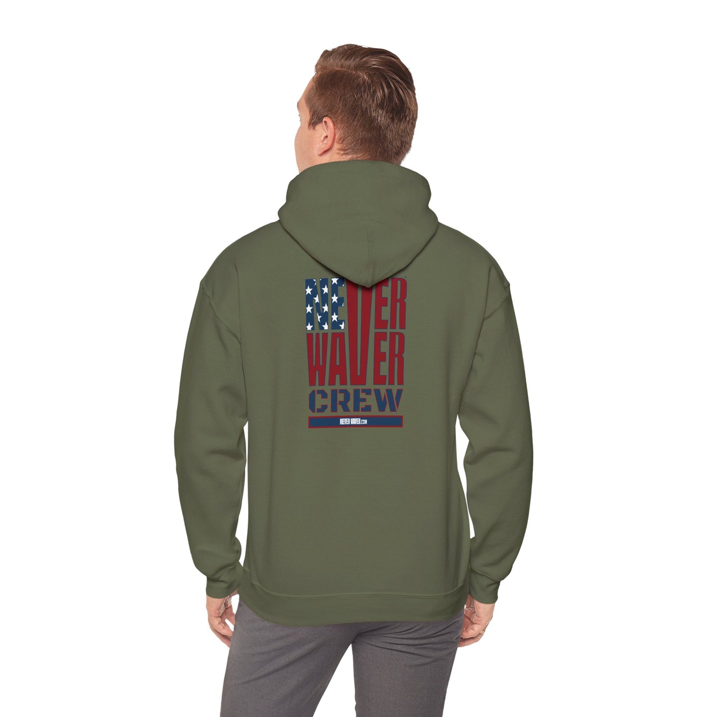 Never Waver Crew with  American Flag Design Unisex Heavy Blend™ Hoodie