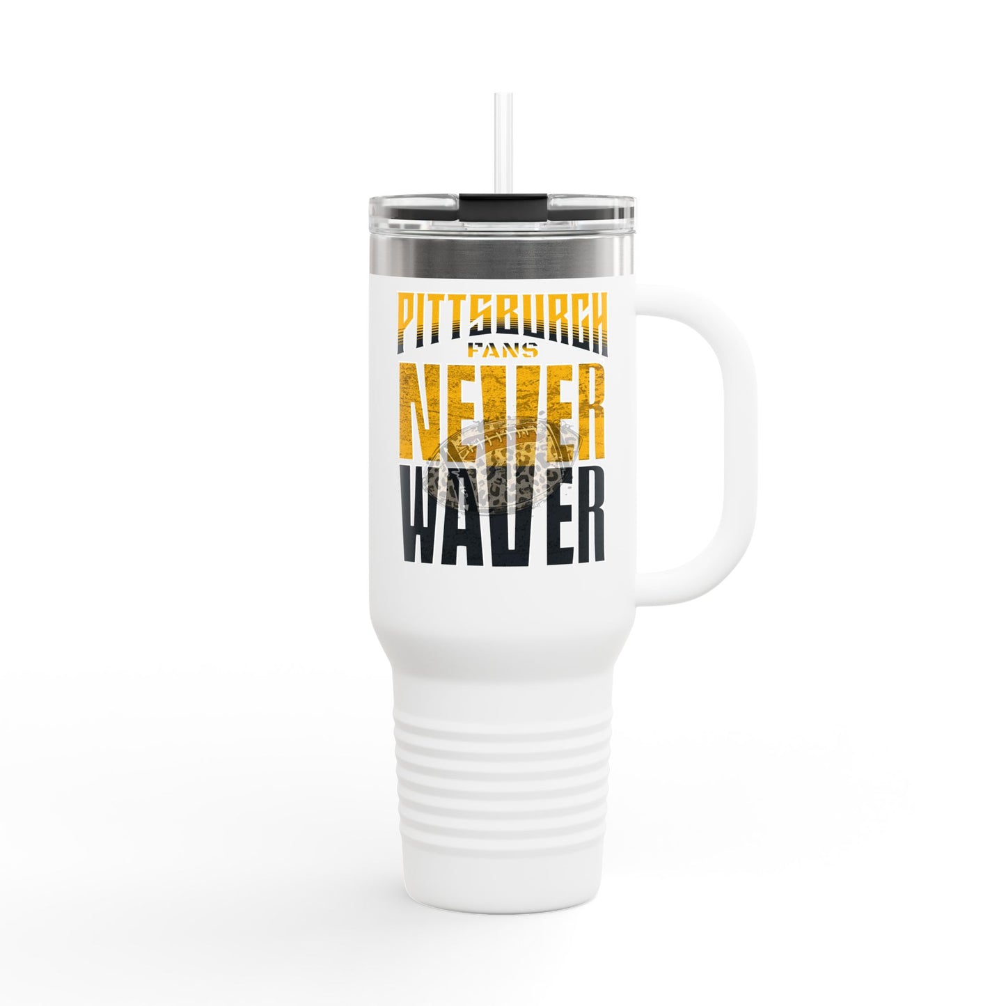 Pittsburgh Fans Never Waver with leopard football Insulated Travel Mug, 40oz