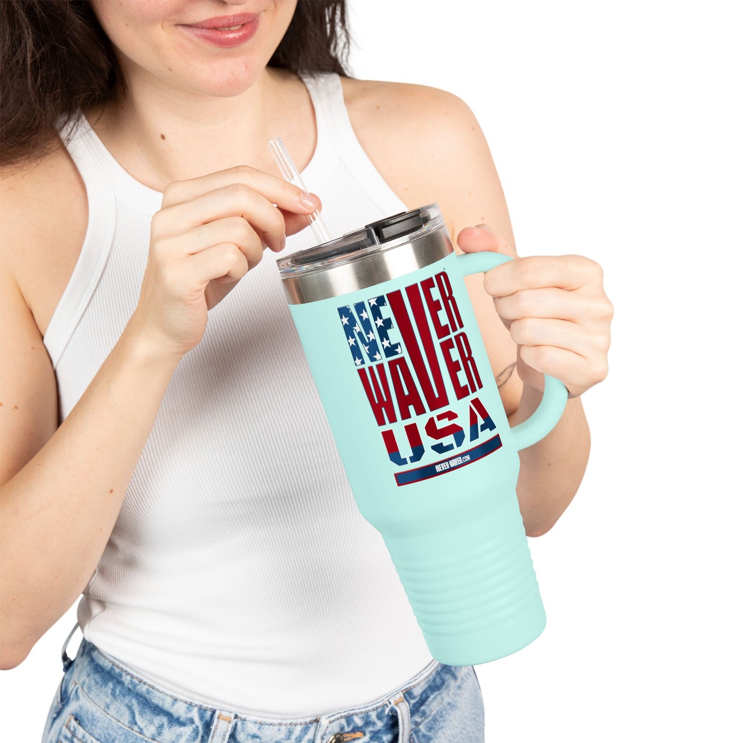 Never Waver USA Insulated Travel Mug, 40oz