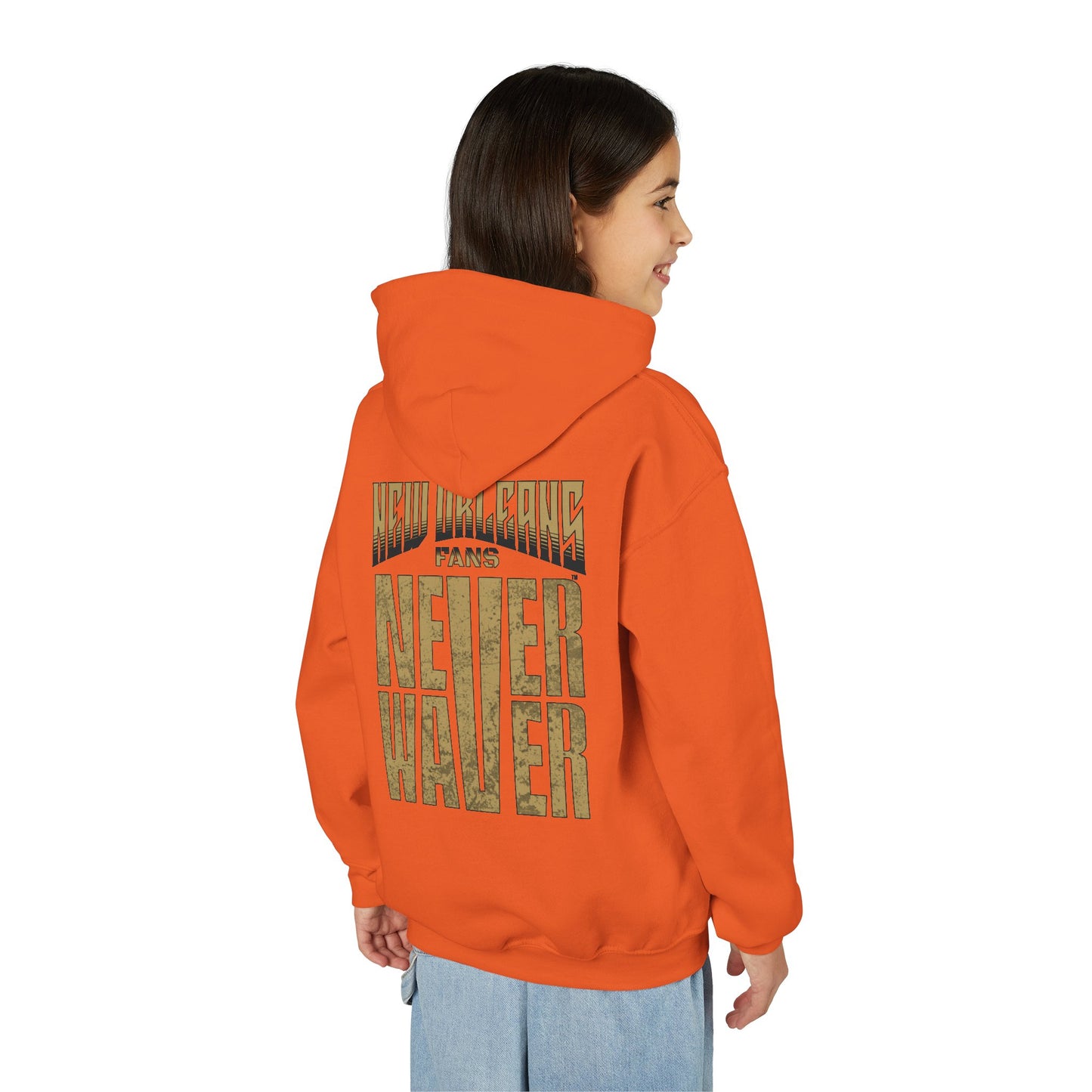 New Orleans Fans Never Waver Youth Heavy Blend Hooded Sweatshirt