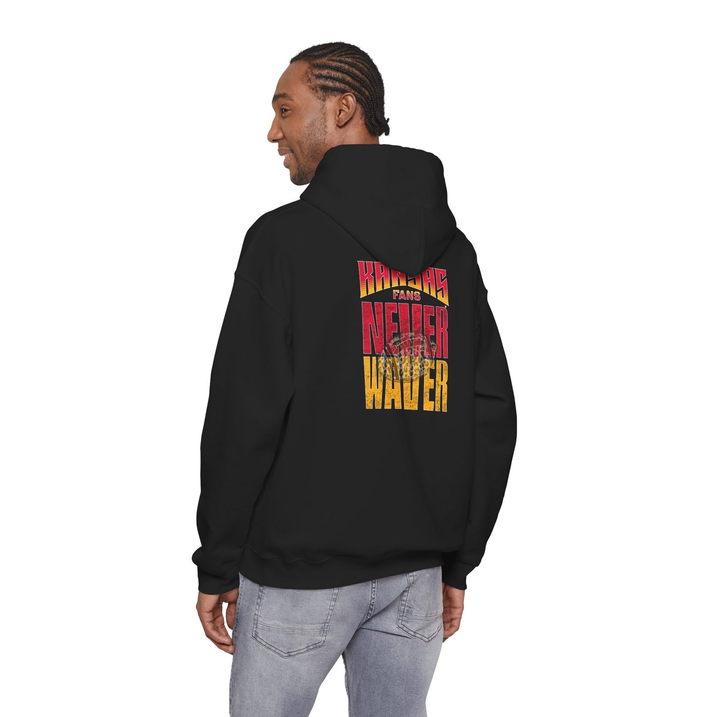 Kansas Fans Never Waver W-Leopard Football Unisex Heavy Blend™ Hooded Sweatshirt