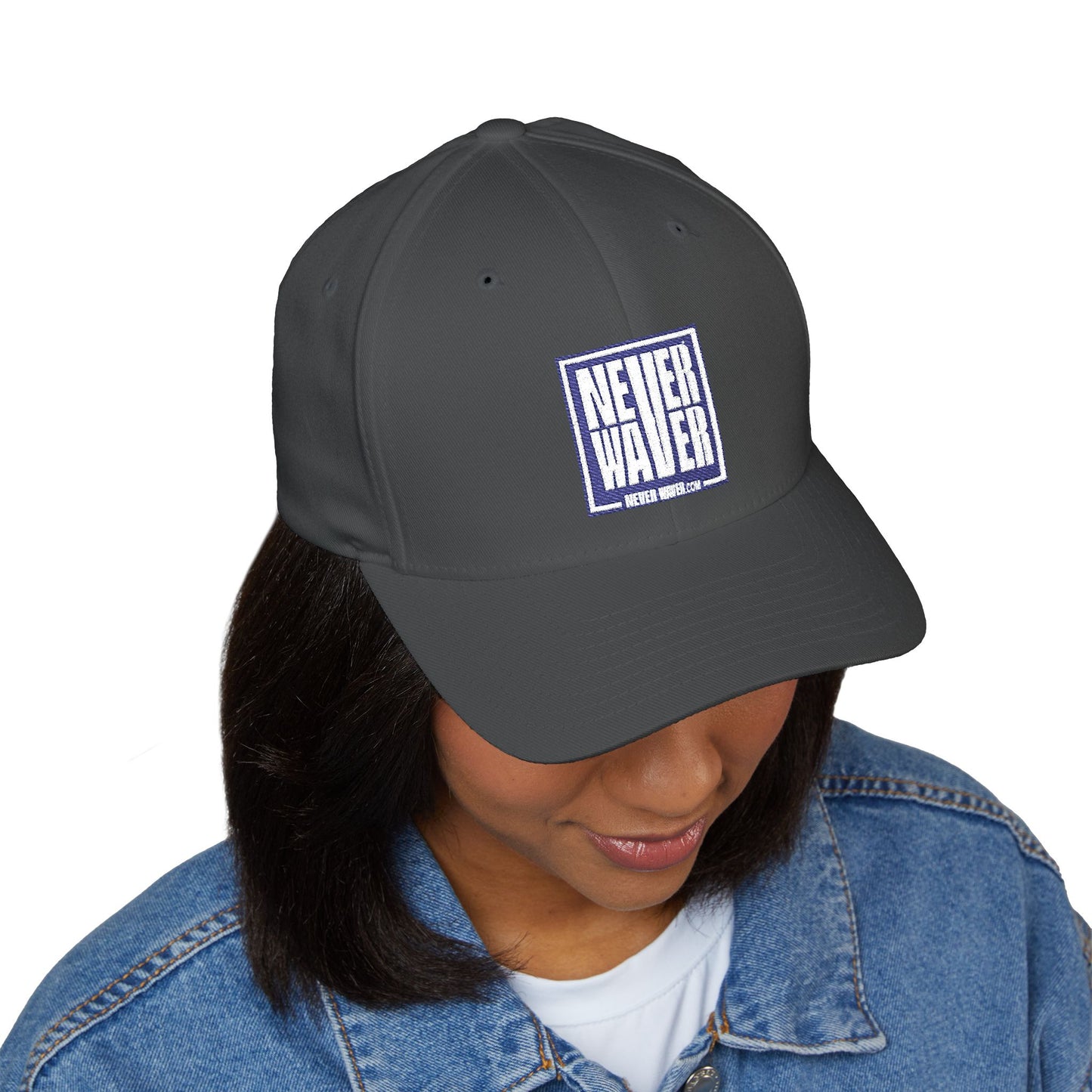 Never Waver Embroidered Baseball Cap — Minimal Graphic Structured Hat