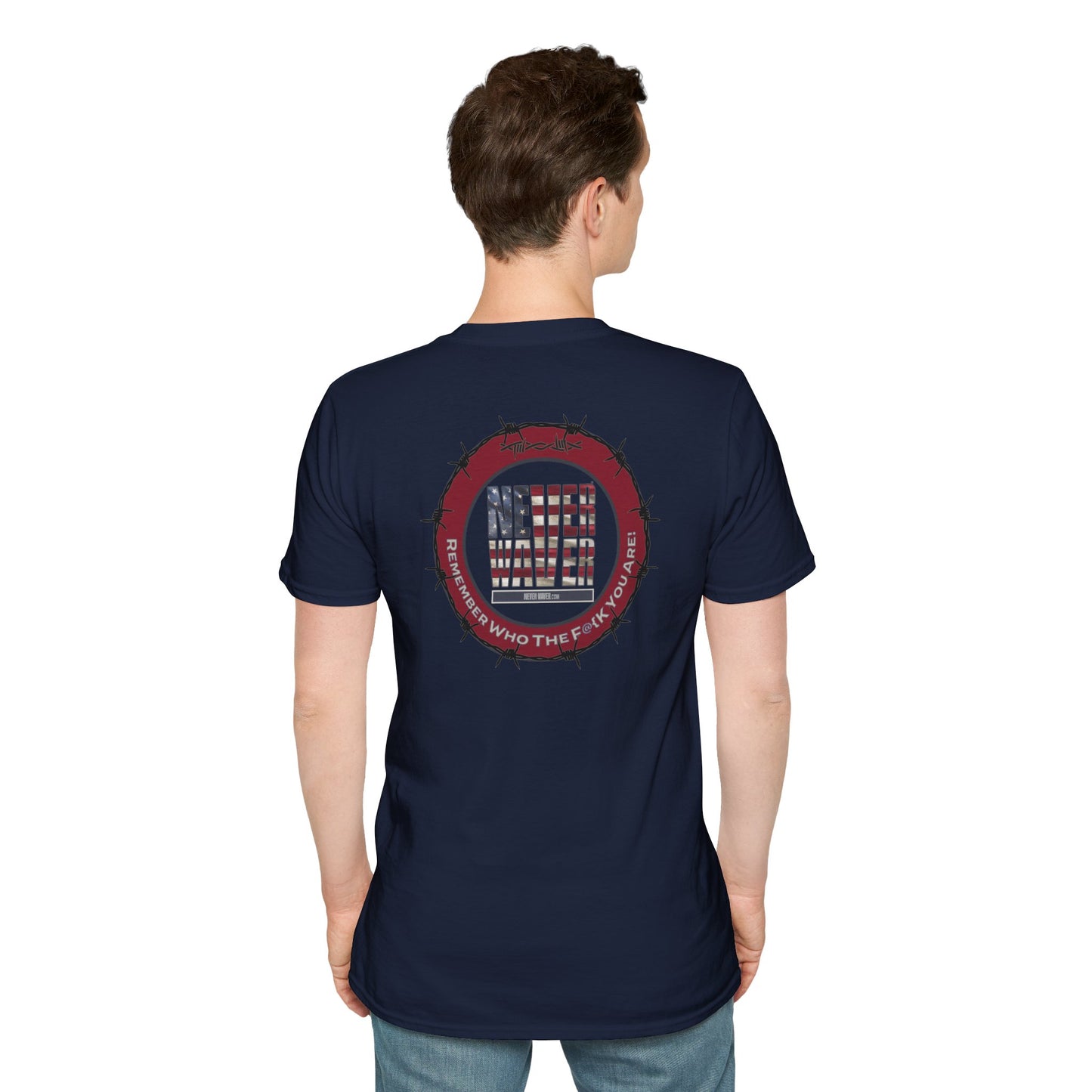 'Never Waver Remember who the F@{k you are' Circular Barbed-Wire Logo Graphic T-Shirt