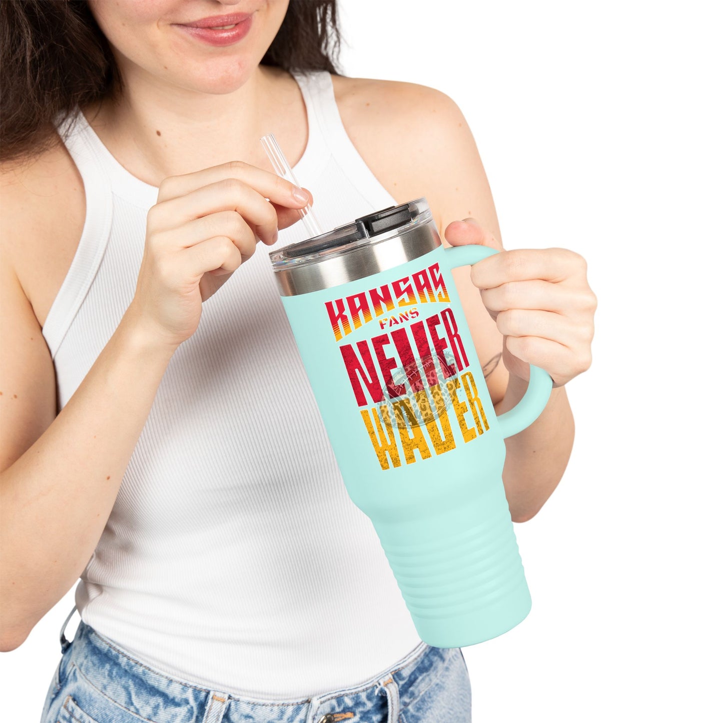 Kansas Fans Never Waver W-Leopard Football Insulated Travel Mug, 40oz