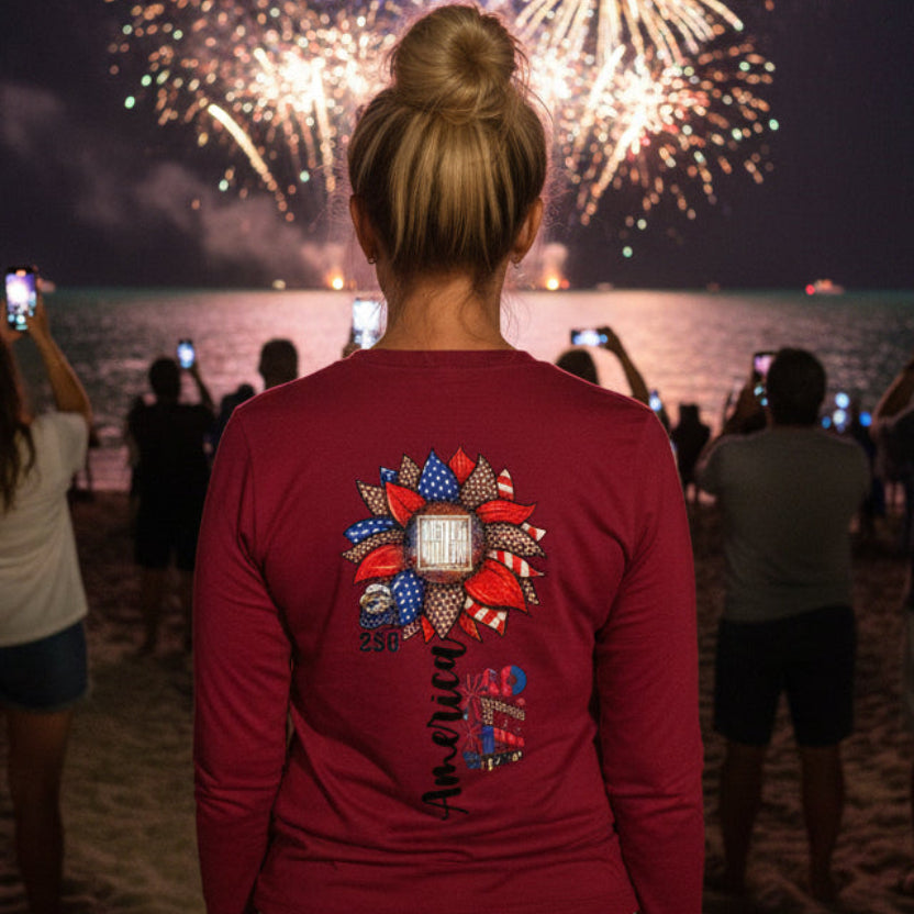 Never Waver 1776 Patriotic Leopard Sunflower V-Neck Tee