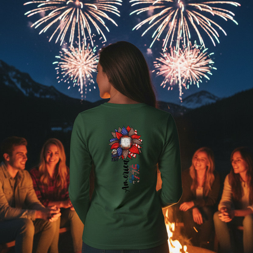Never Waver 1776 Patriotic Leopard Sunflower V-Neck Tee
