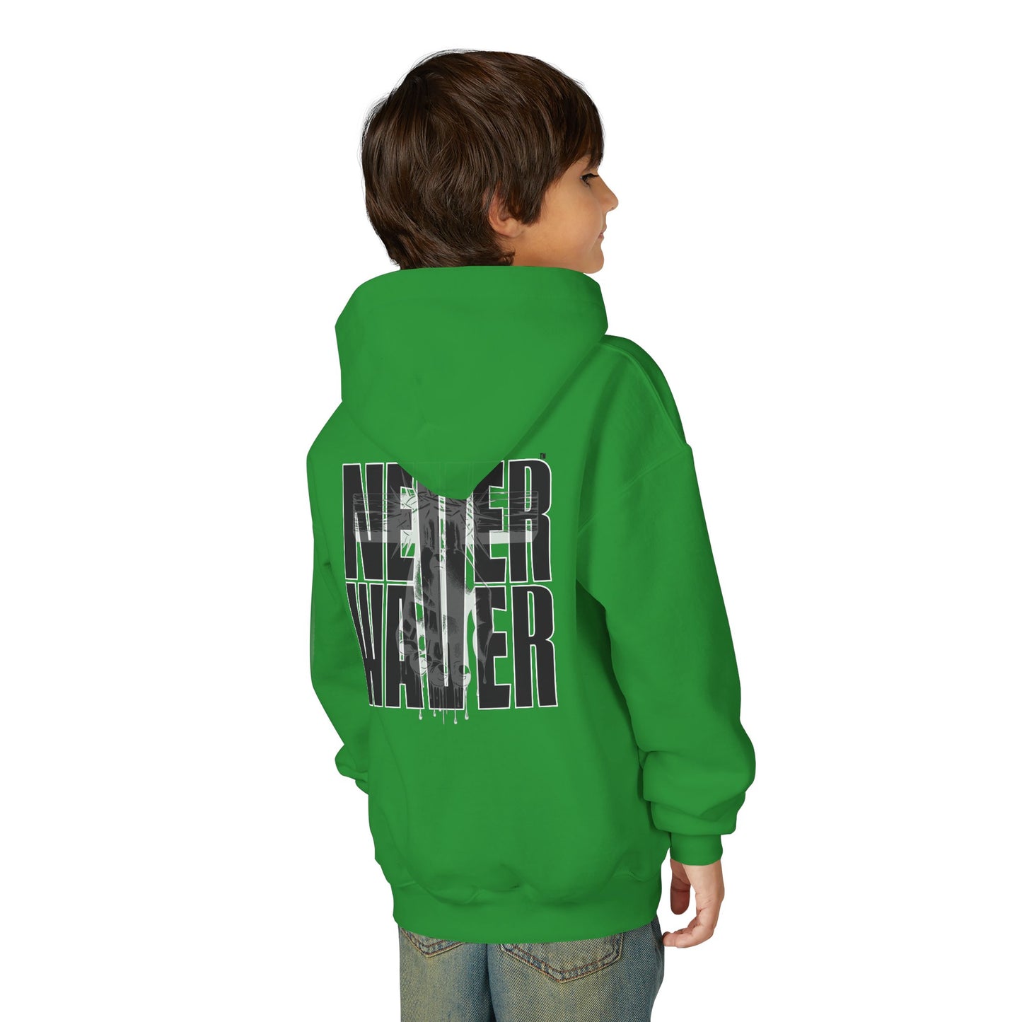 "Never Waver” Jesus a bold, eye-catching design that reflects a steadfast faith and confidence in Christ. " Sweatshirt for Young