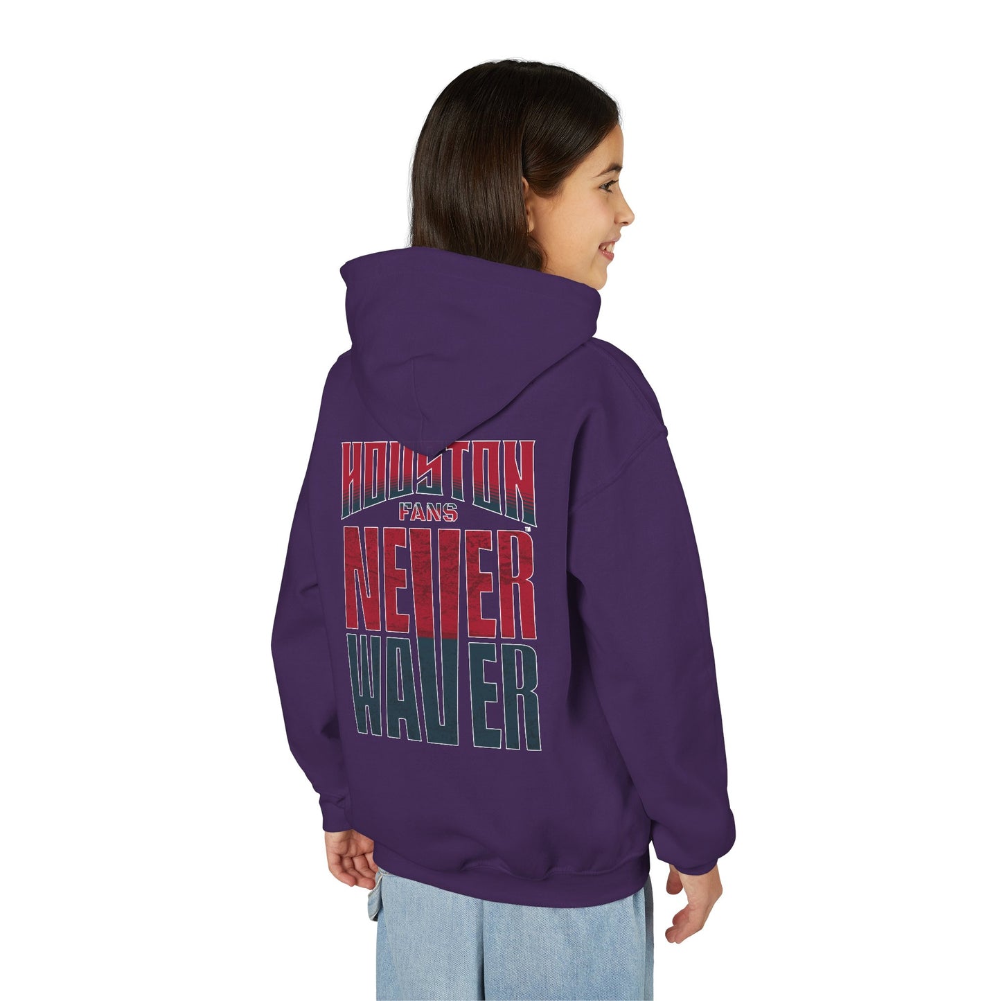 Houston Fans Never Waver Youth Heavy Blend Hooded Sweatshirt