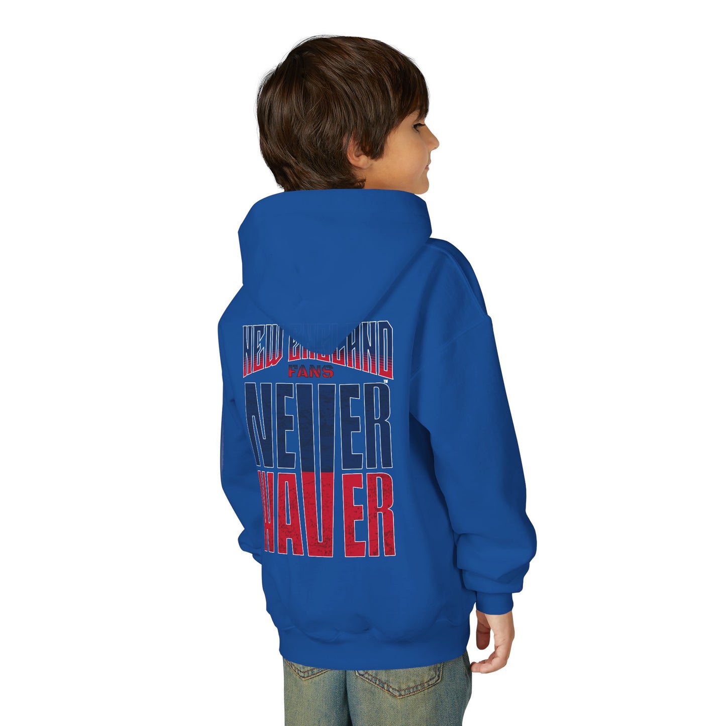 New England Fans Never Waver Youth Heavy Blend Hooded Sweatshirt
