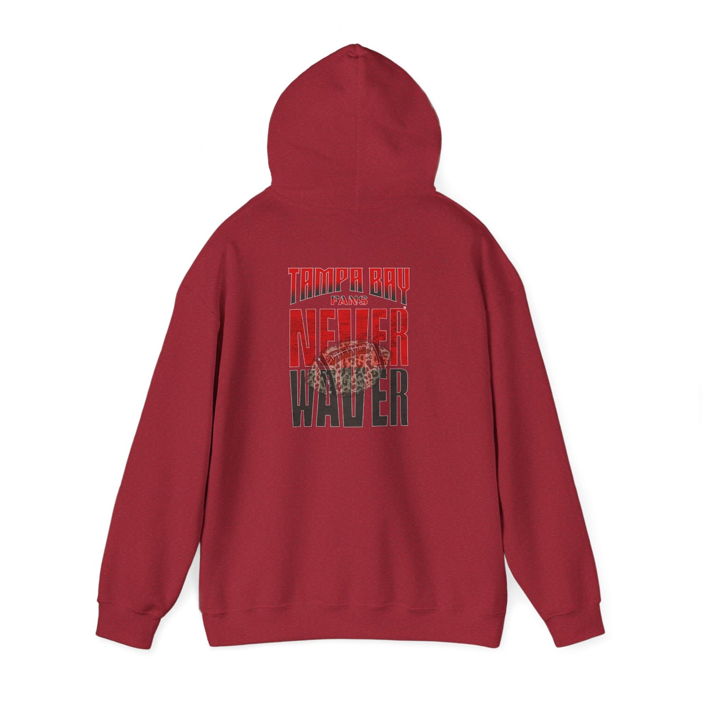 Tampa Bay Fans  Never Waver  w Leopard Football Unisex Heavy Blend™ Hoodie - Perfect for Sports Fans