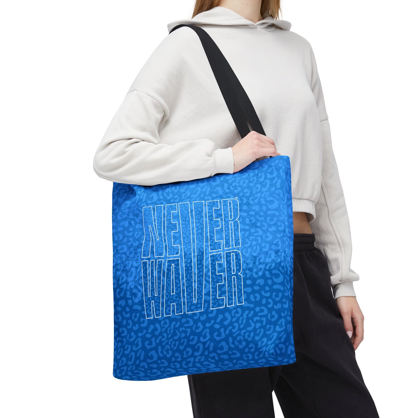 Never Waver Mamma Blue Leopard Tote Bag (AOP)