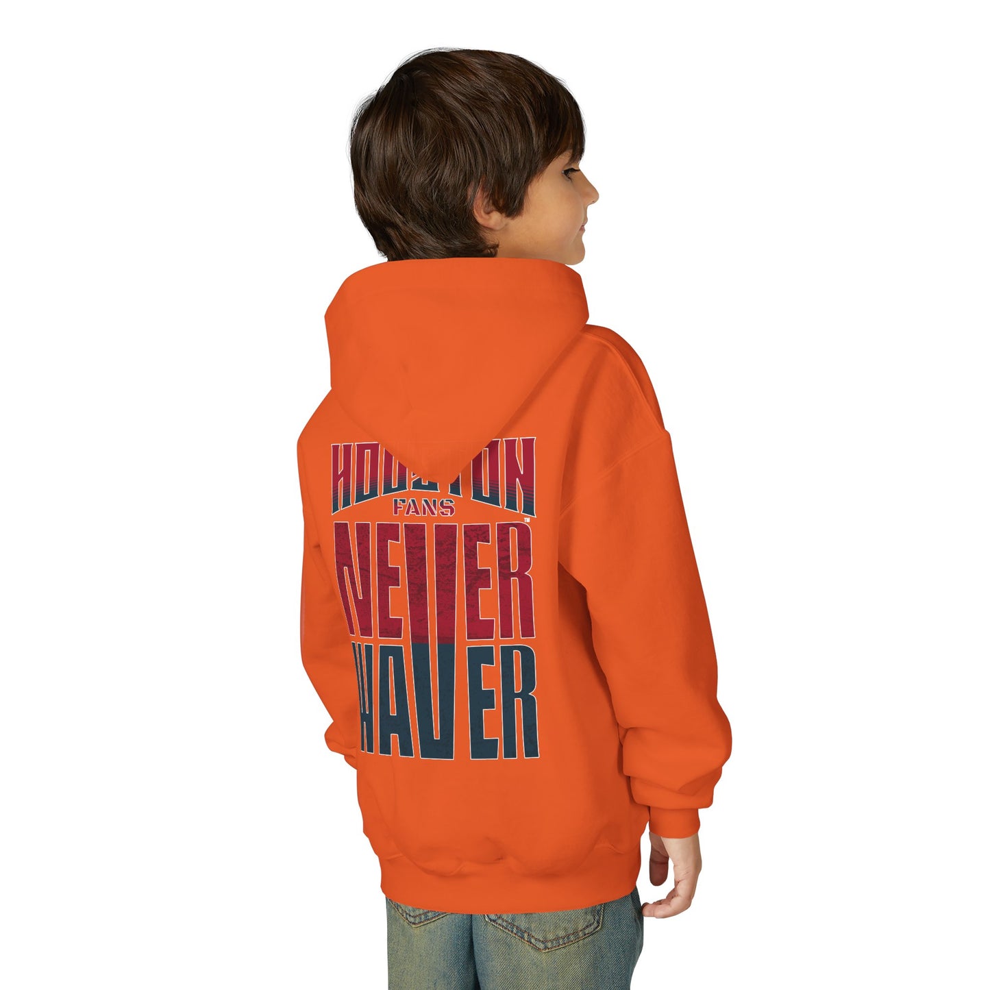 Houston Fans Never Waver Youth Heavy Blend Hooded Sweatshirt