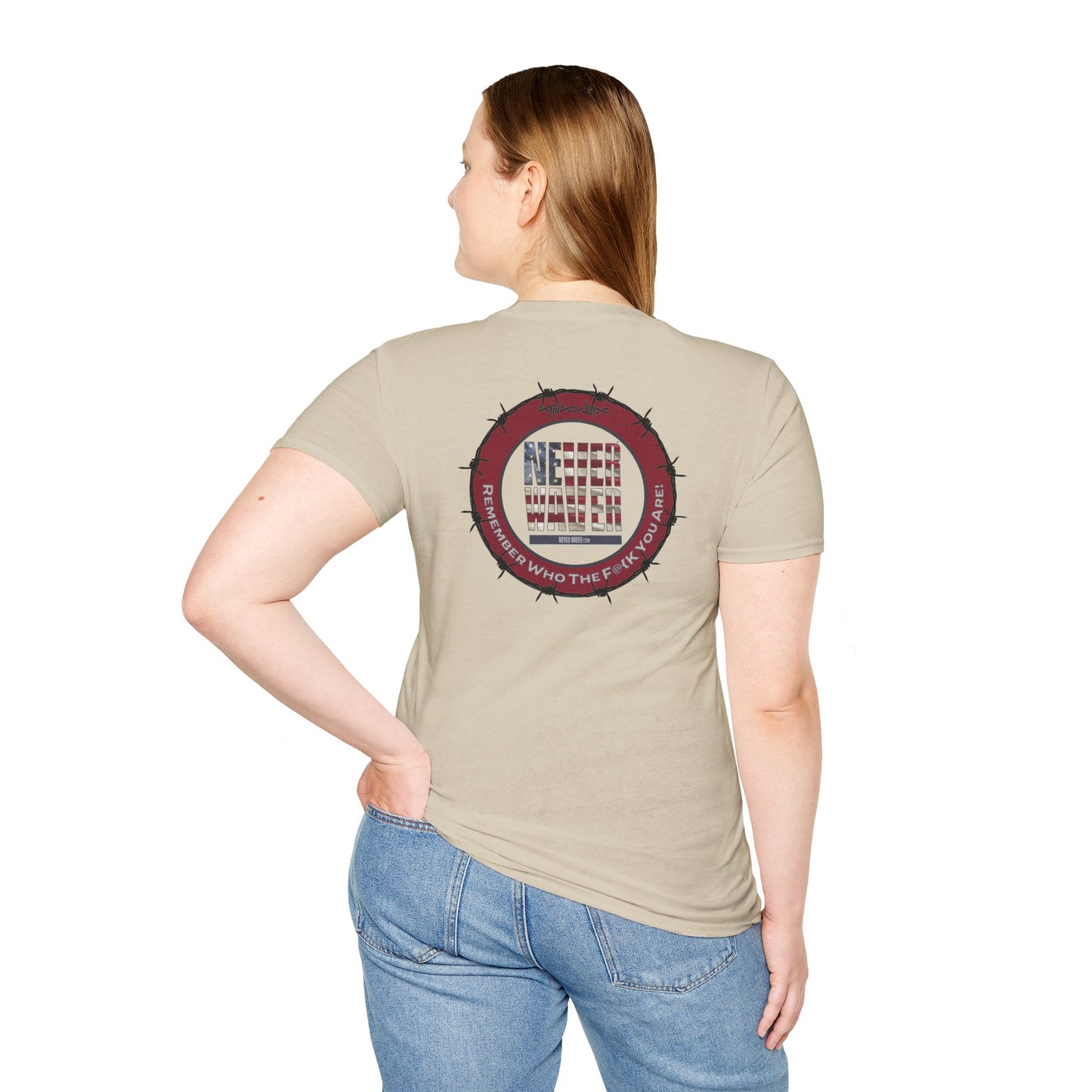 'Never Waver Remember who the F@{k you are' Circular Barbed-Wire Logo Graphic T-Shirt