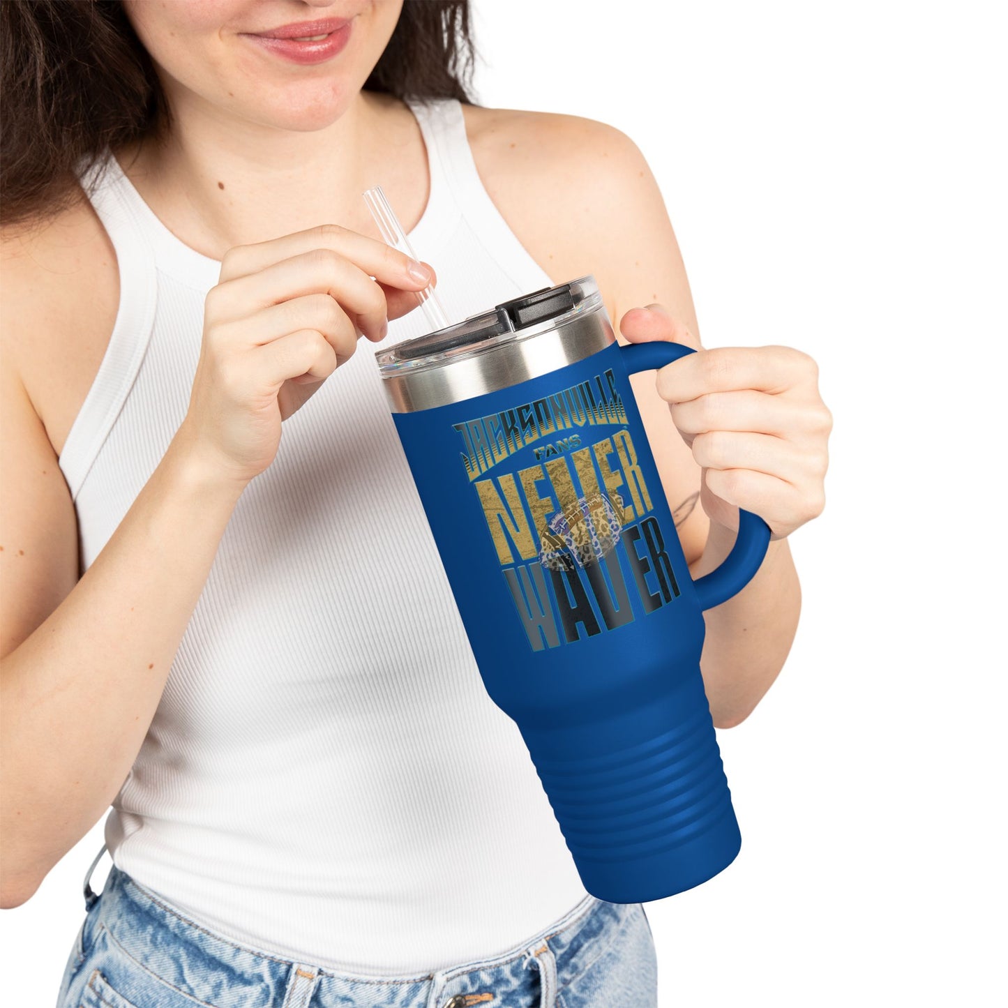 Jacksonville Fans Never Waver W-Leopard Football Insulated Travel Mug, 40oz