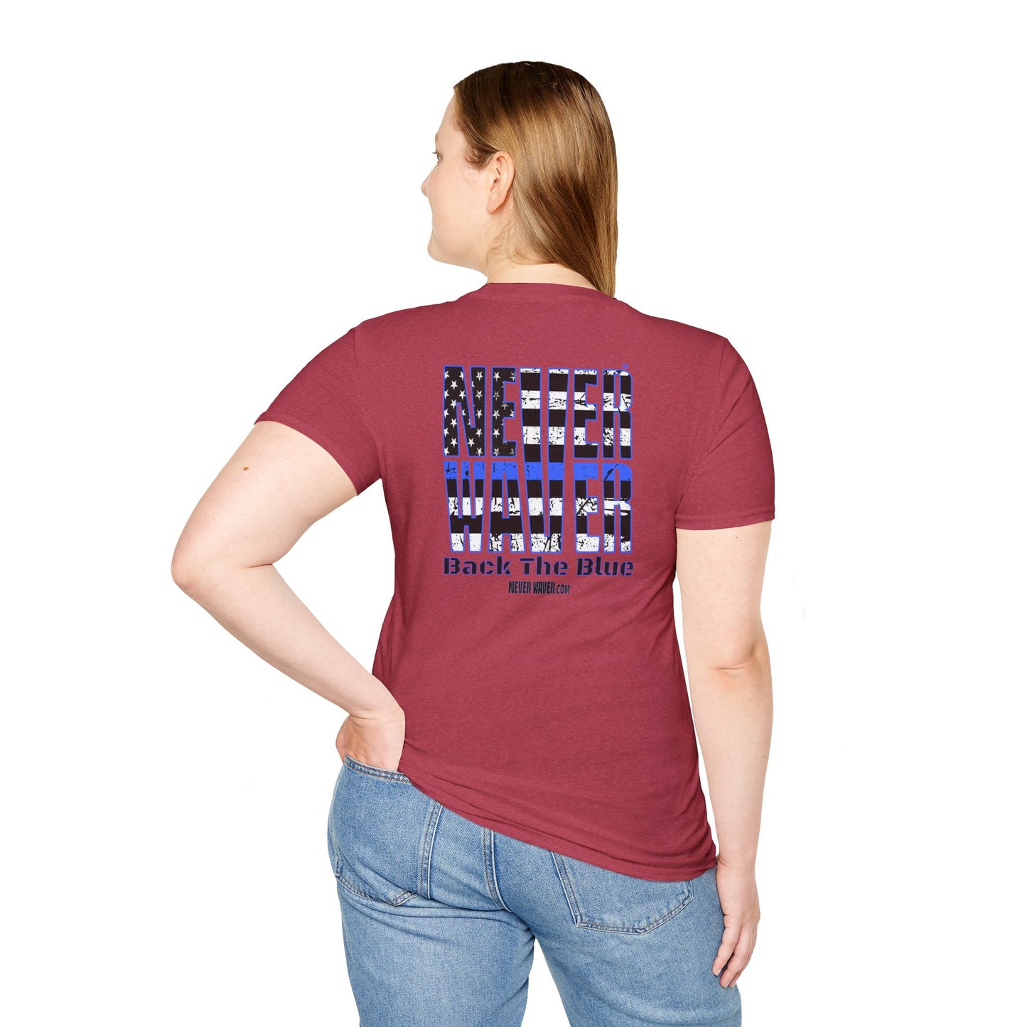 Never Waver Back The Blue  Unisex Softstyle T-Shirt