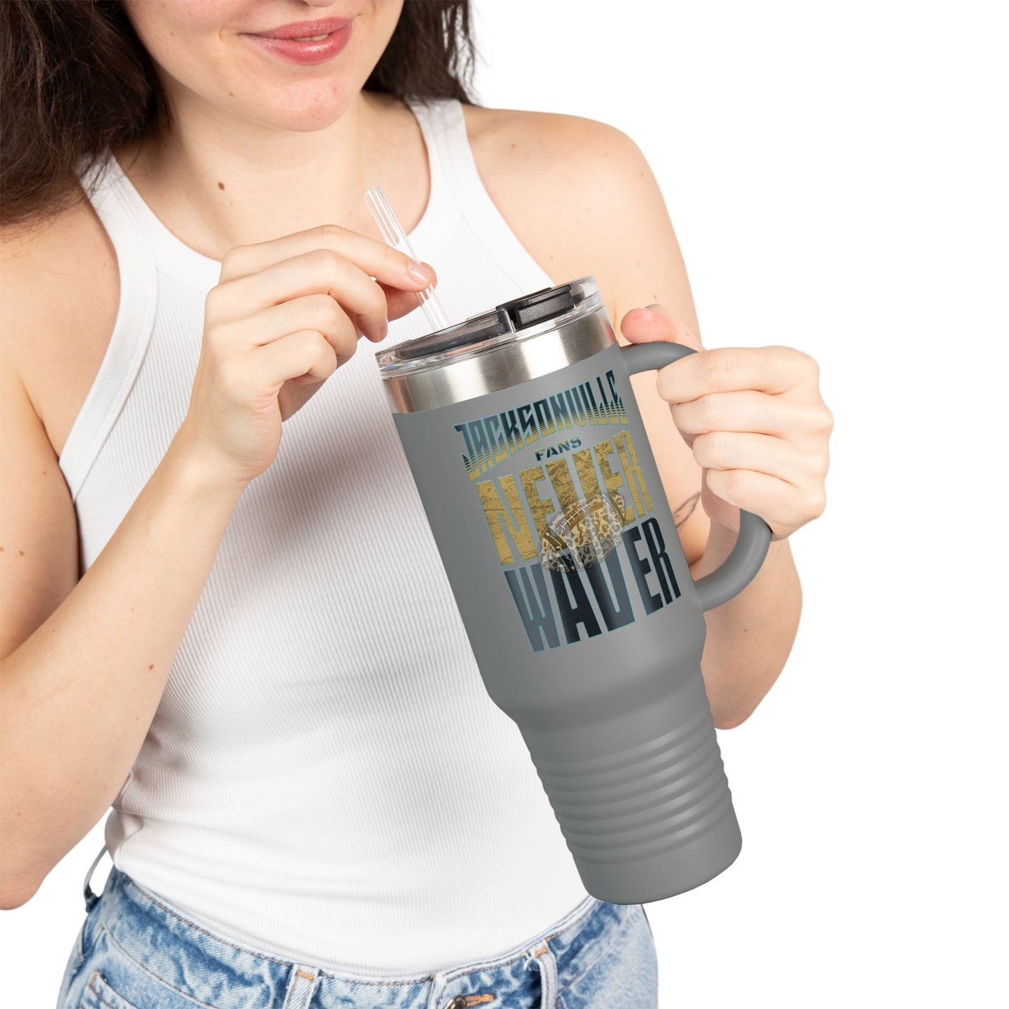 Jacksonville Fans Never Waver W-Leopard Football Insulated Travel Mug, 40oz