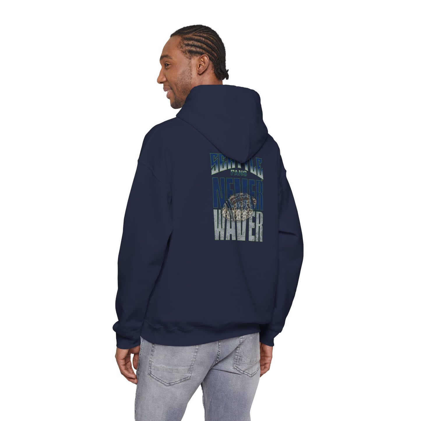 Seattle Fans Never Waver W-Leopard Football Unisex Heavy Blend™ Hooded Sweatshirt