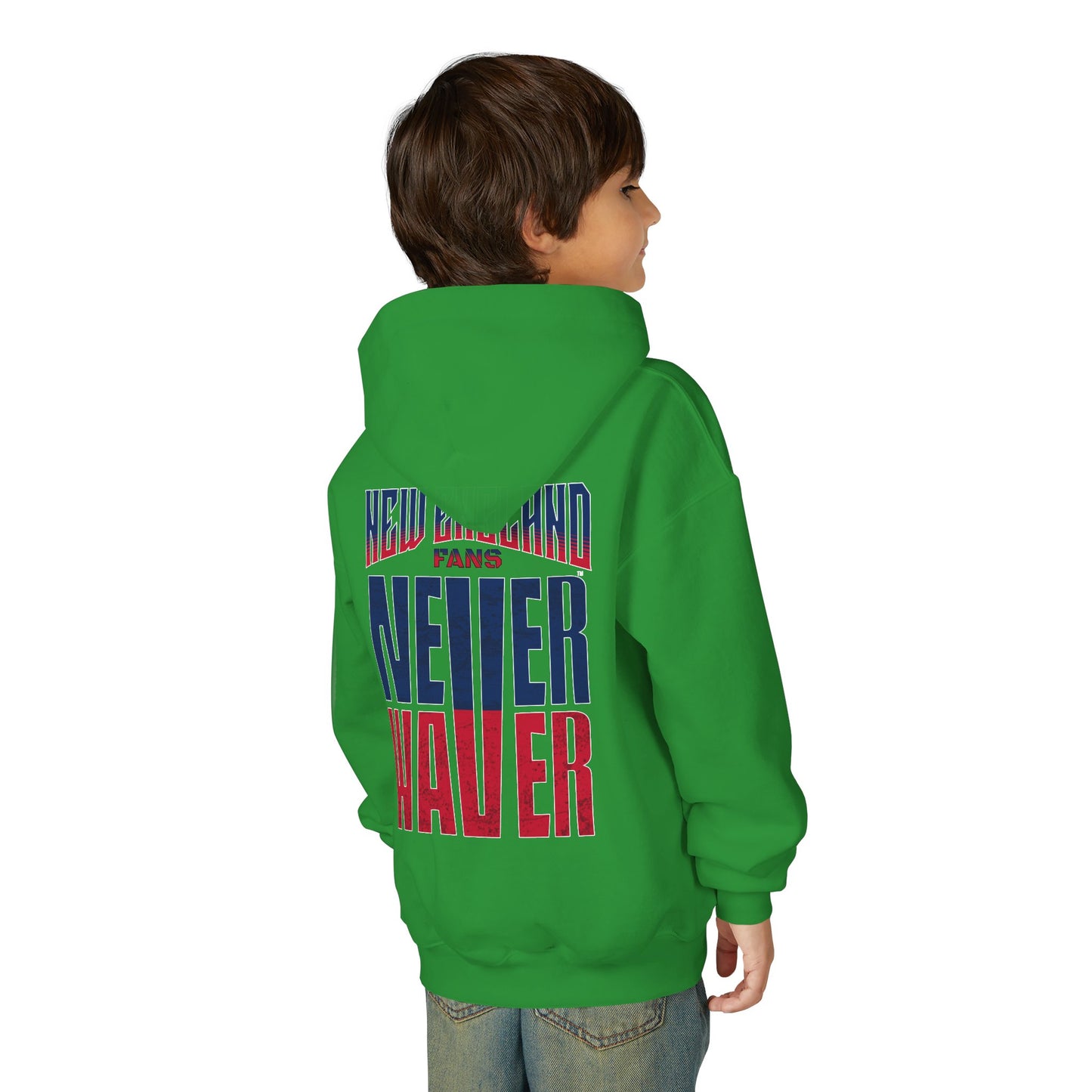 New England Fans Never Waver Youth Heavy Blend Hooded Sweatshirt