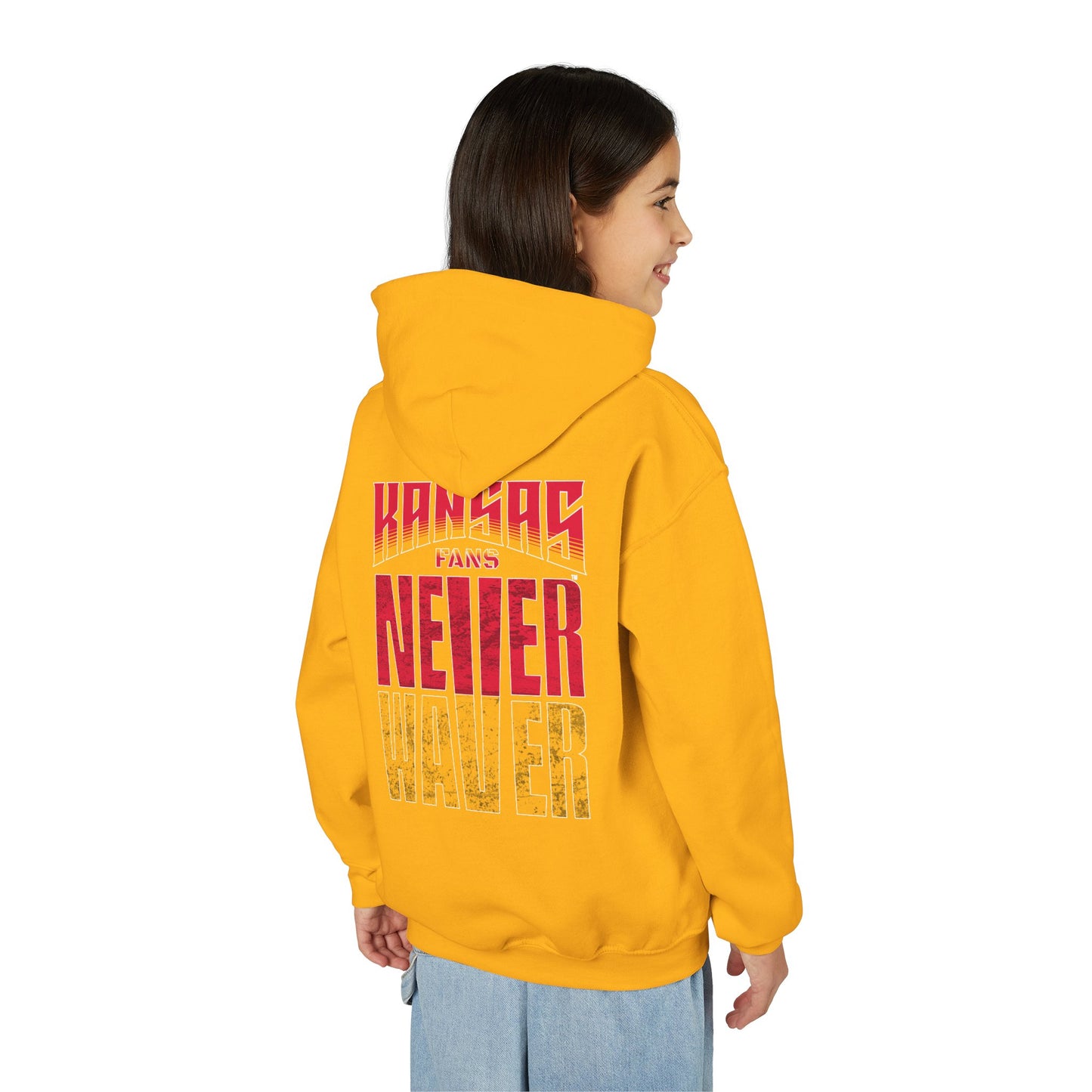 Kansas Fans Never Waver Youth Heavy Blend Hooded Sweatshirt