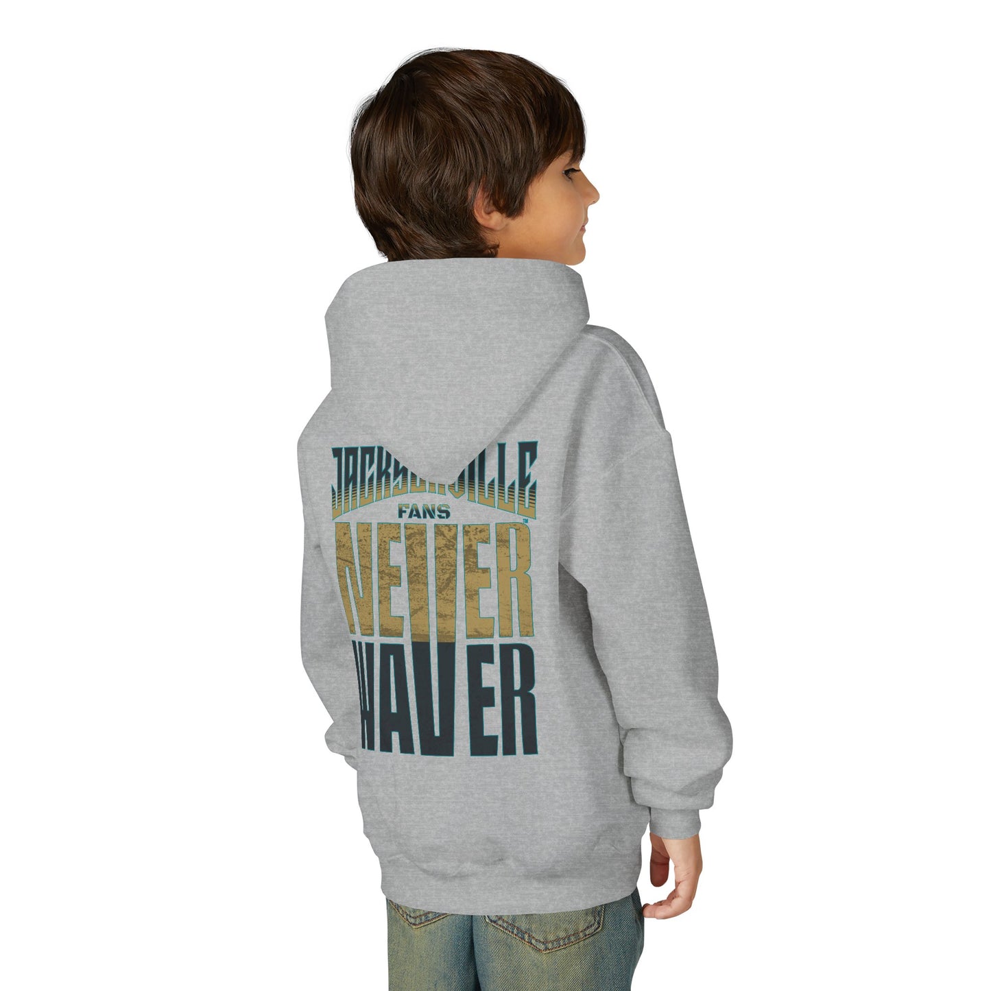 Jacksonville Fans Never Waver Youth Heavy Blend Hooded Sweatshirt