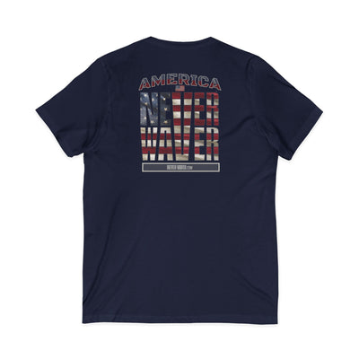 'America Never Wavers' Patriotic Shirt Unisex V-Neck Tee