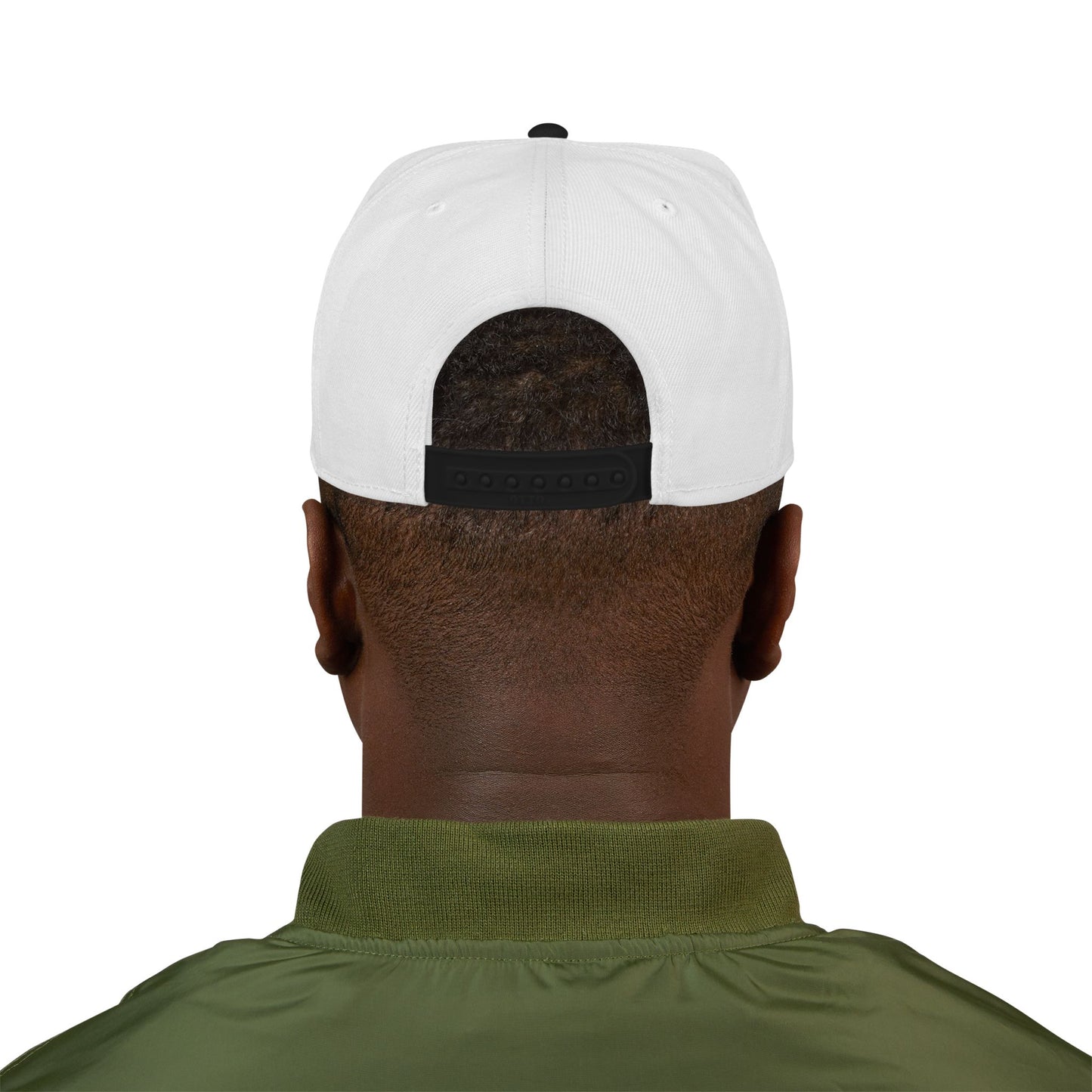 Never Waver Embroidered Square Script Snapback Hat — Bold Monochrome Streetwear