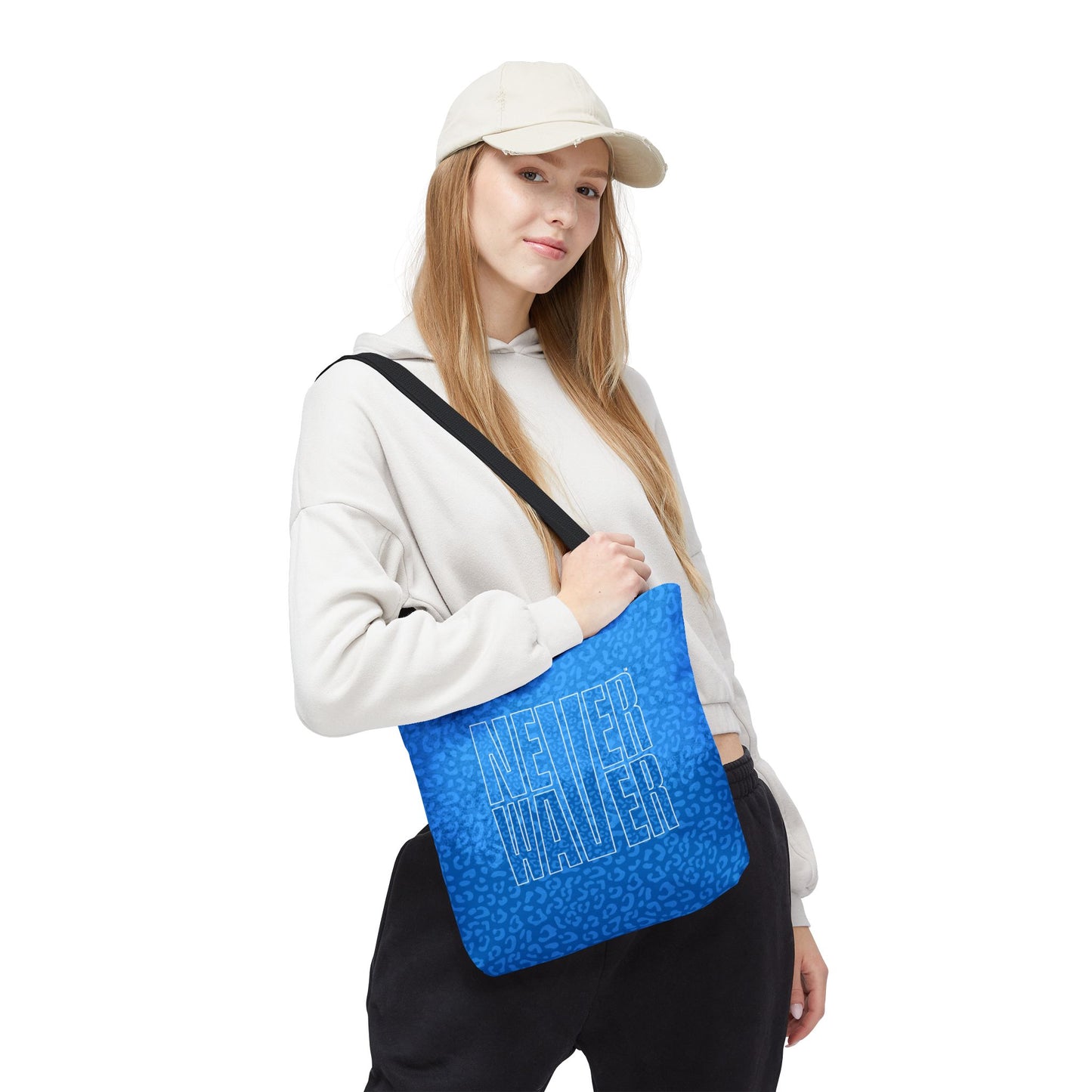 Never Waver Mamma Blue Leopard Tote Bag (AOP)