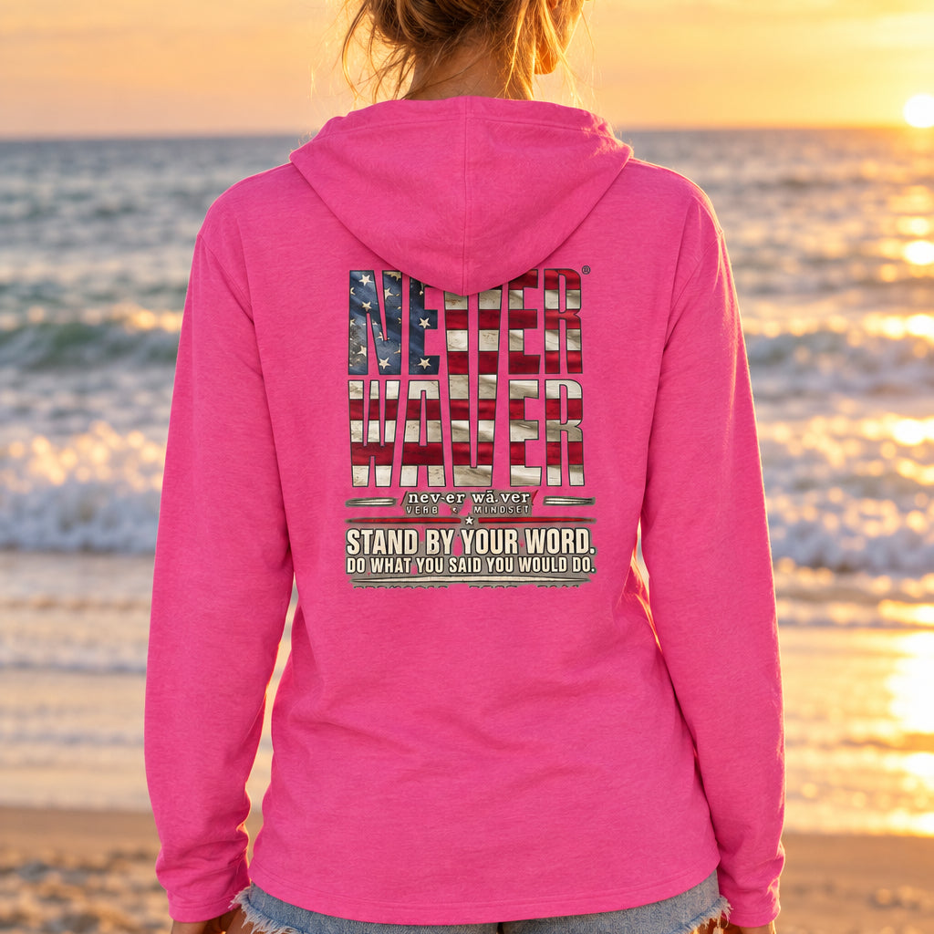 Never Waver Definition Hoodie — Stand By Your Word Back Graphic Womens