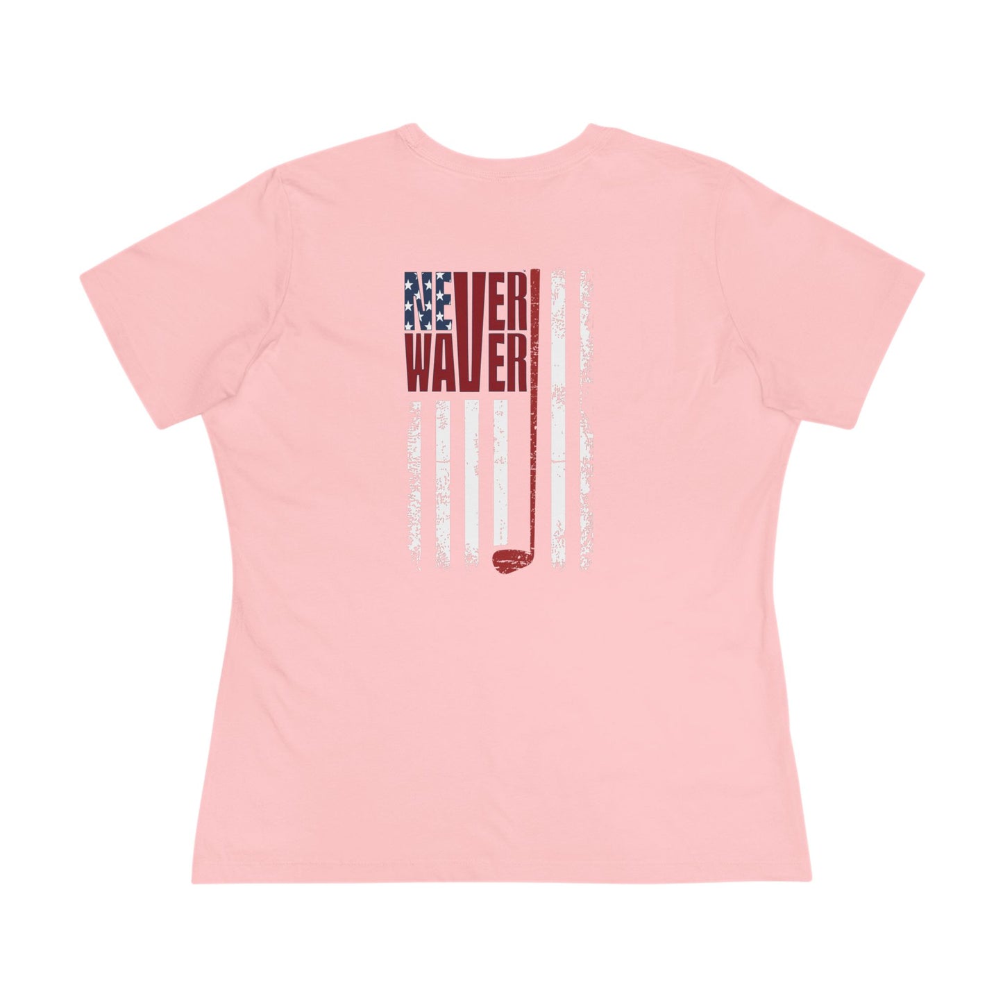 Never Waver American Flag with Golf Club Women's Cotton Tee