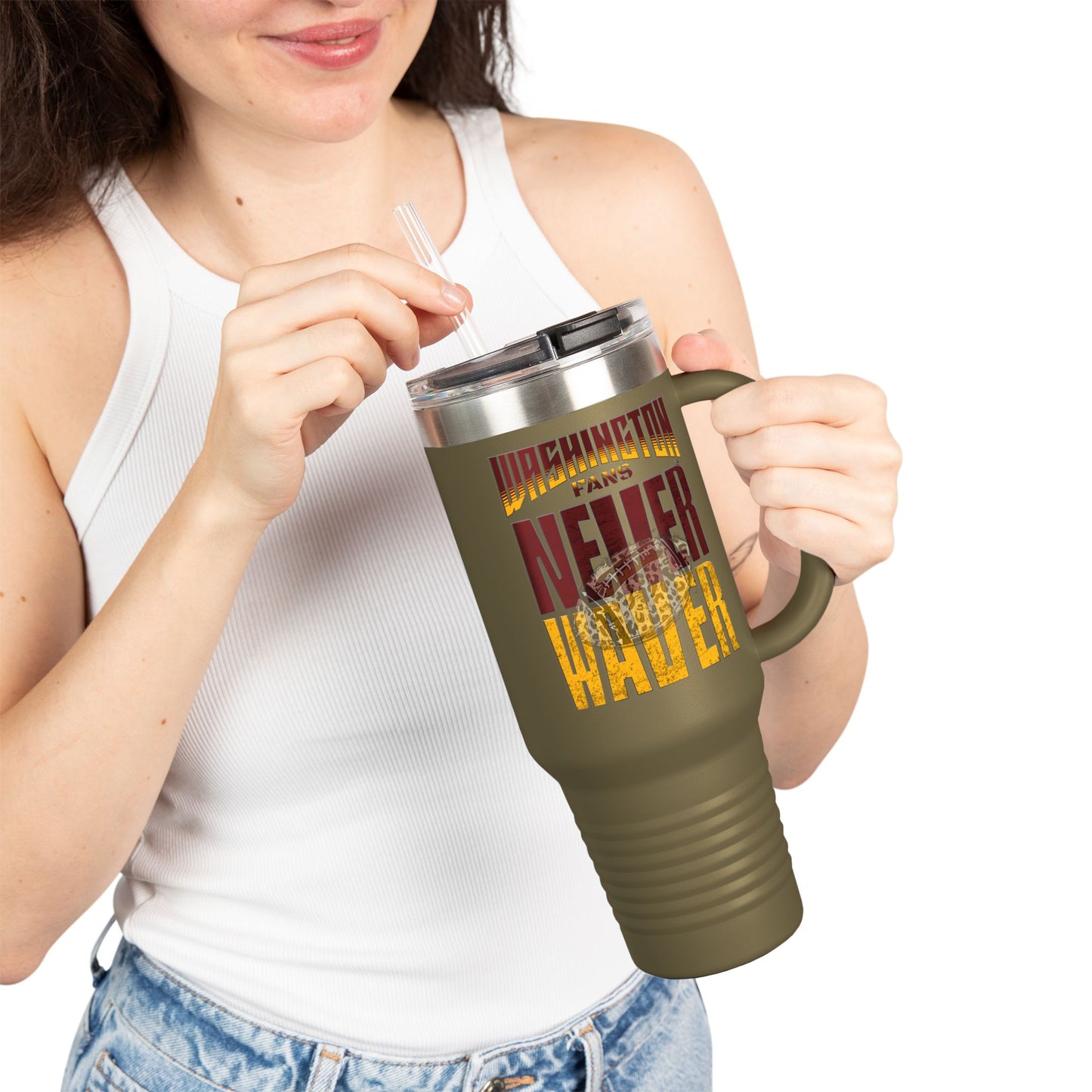 Washington Fans Never Waver W-Leopard Football Insulated Travel Mug, 40oz