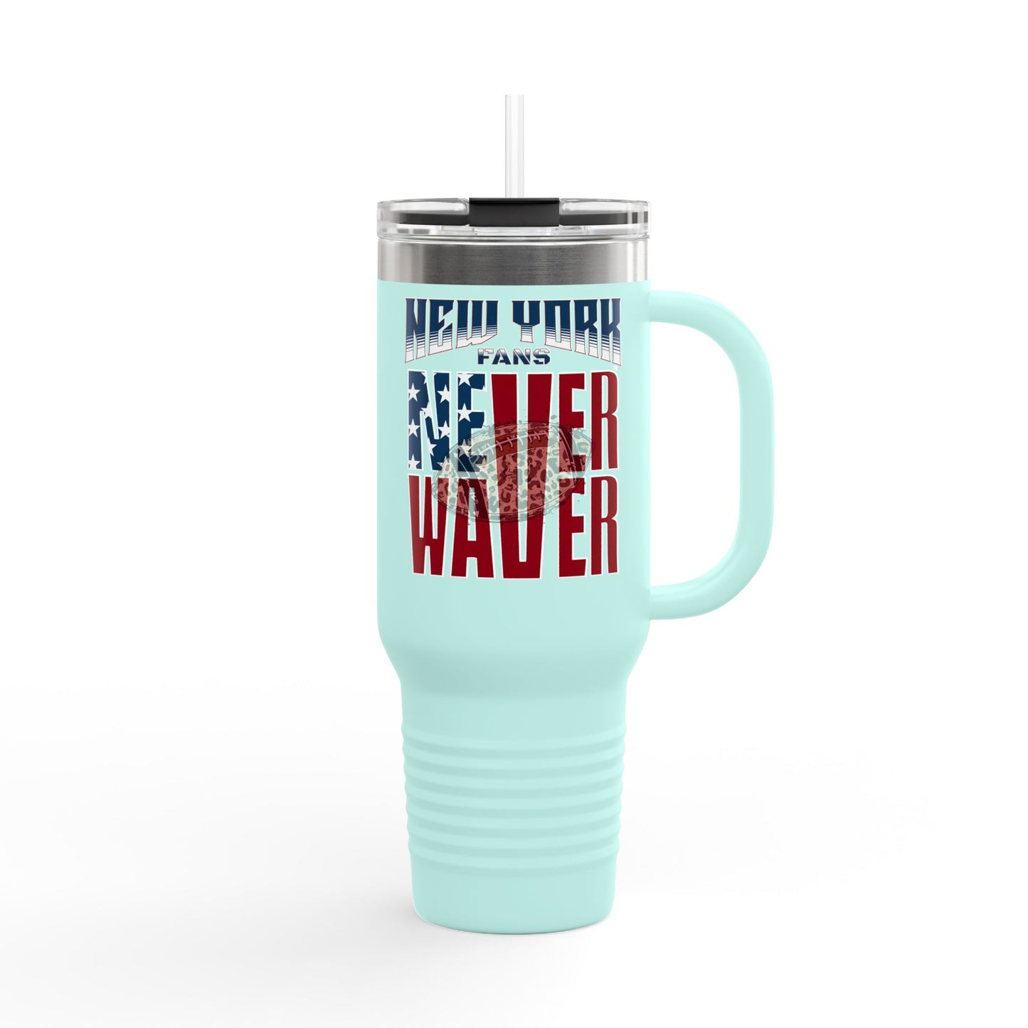 New York Fans Never Waver W-Leopard Football Insulated Travel Mug, 40oz