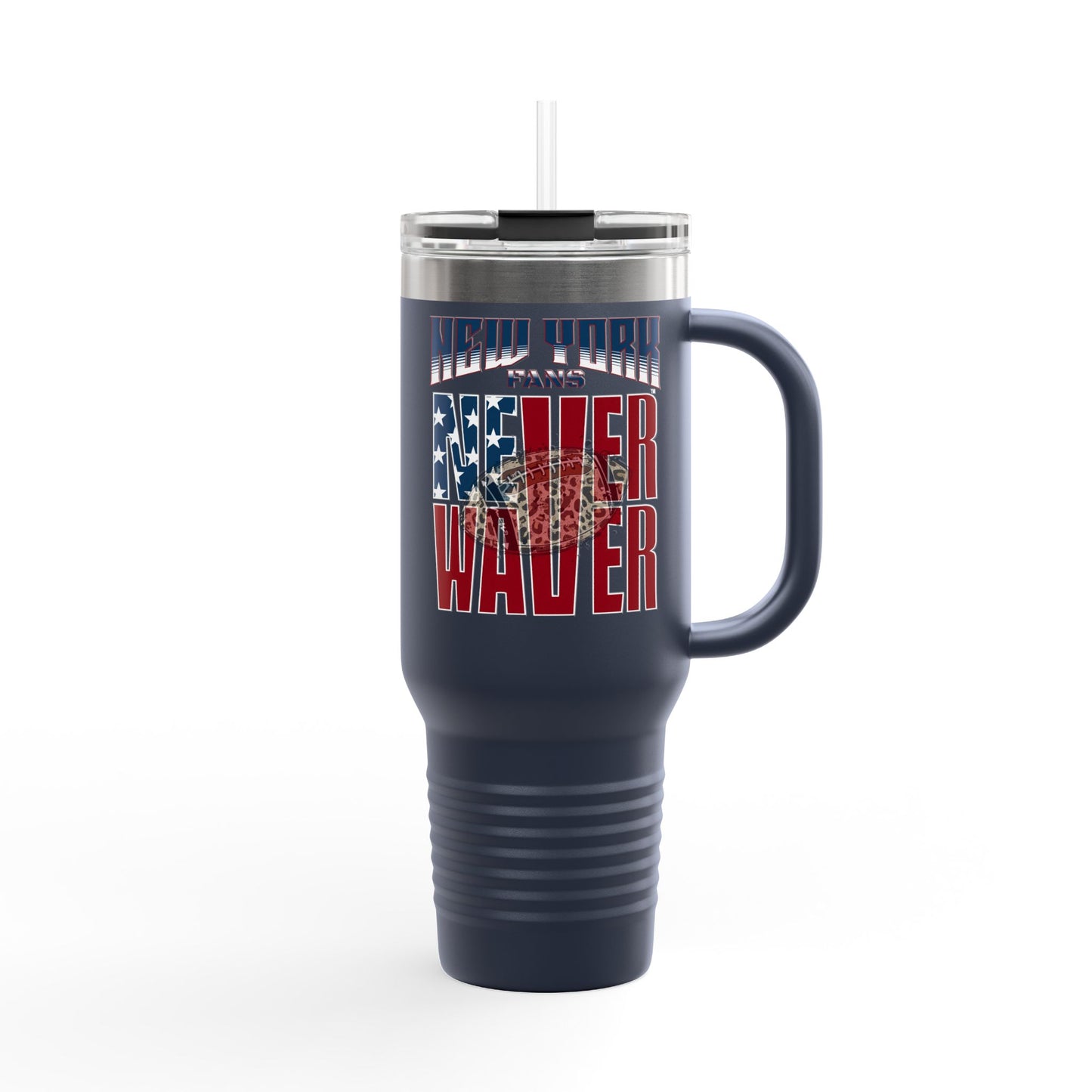 New York Fans Never Waver W-Leopard Football Insulated Travel Mug, 40oz