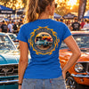 Never Waver® Old School Backbone Classic Car Women’s V-Neck Tee by Never Waver