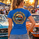 Never Waver® Old School Backbone Classic Car Women’s V-Neck Tee by Never Waver