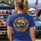 Never Waver® Old School Backbone Classic Car Women’s V-Neck Tee by Never Waver